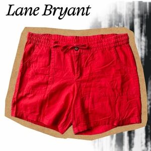 Lane Bryant Bright Red Drawstring Linen-Blend Shorts